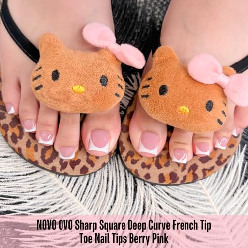 NOVO OVO Berry Pink French Tip Toe Nail Tips, 240 Pcs Deep Curve Soft Gel