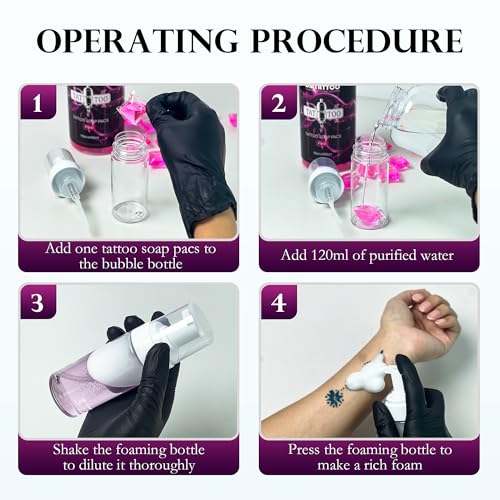 Ultra Concentrated Pink Tattoo Soap Kit with Foaming Bottle - 20Pcs