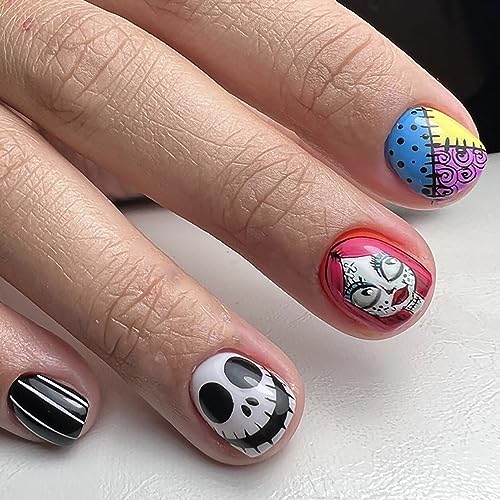 OFDNE Halloween Kit-2 Press on Nails Set - 144 Short Square Fake Nails with 6 Styles & Designs for Women & Girls