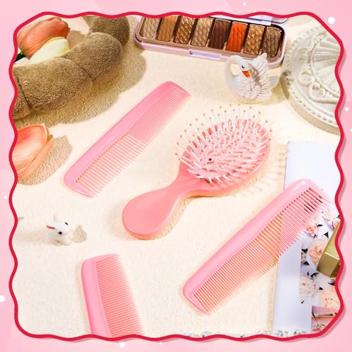 FillTouch Pink Mini Hair Brush and Comb Set - 24 Pcs Travel Detangling