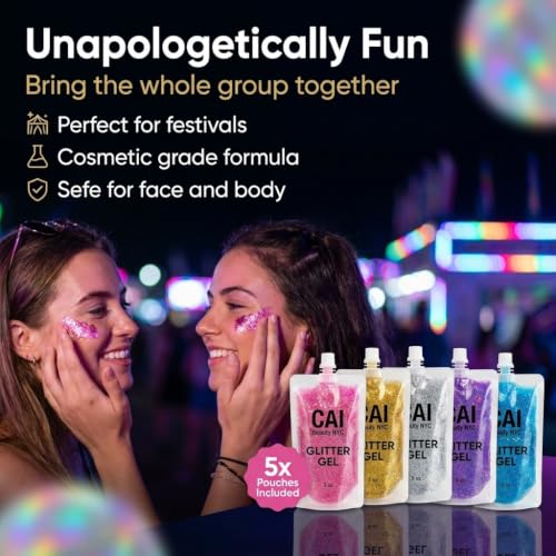 CAI Beauty Holographic Unicorn Glitter Gel - Multicolor Red, 3 oz Vegan & Cruelty-Free Face & Body Makeup