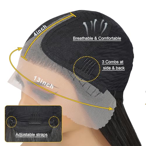 CLIONE 24 Inch Ombre Highlight Straight Lace Front Wig for Black Women - Pre-Plucked Synthetic Hair, Glueless, Beginner-Friendly