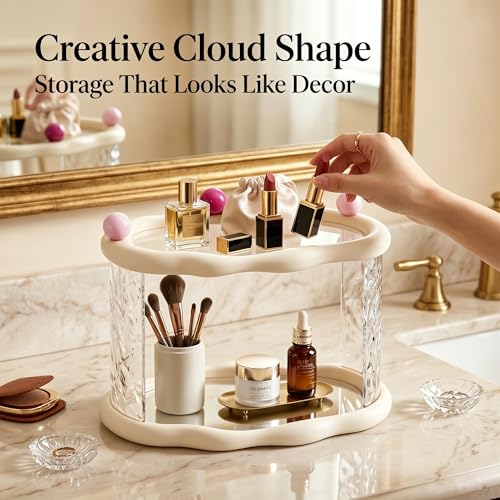 A CENTER White 2-Tier Clear Acrylic Makeup & Jewelry Organizer