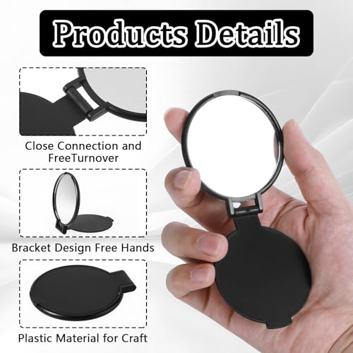 50 Pcs Black Round Compact Folding Pocket Mirror - Portable Mini Makeup Mirrors