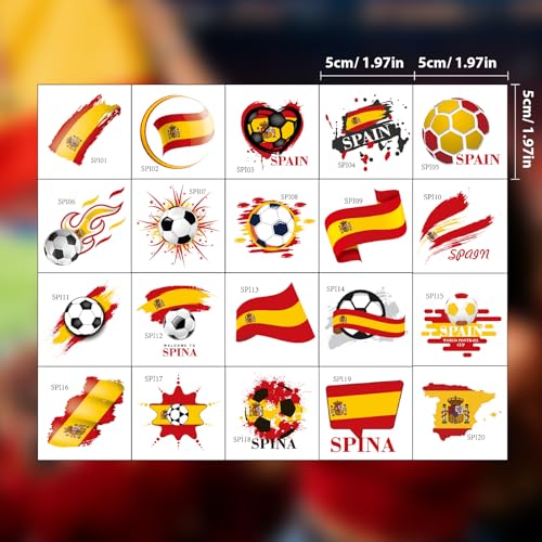 Spain Flag Temporary Tattoos - 20 Pcs Waterproof Body Art