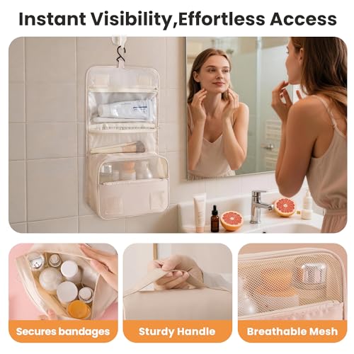 Waterproof Travel Toiletry Bag with Hook - Compact Hanging Organizer
