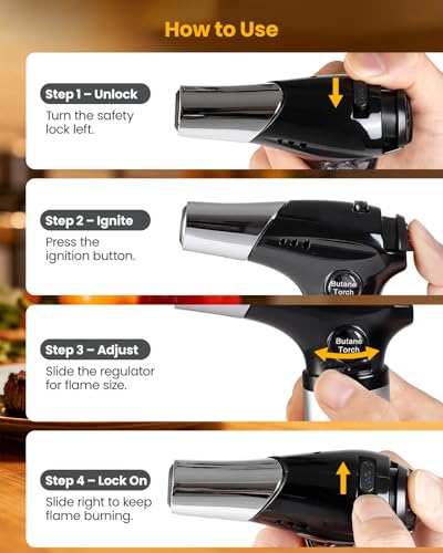 Kollea Culinary Torch - Refillable Butane Kitchen Torch with Safety Lock & Adjustable Flame