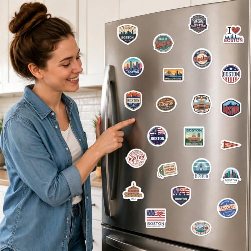 Boston Refrigerator Magnets - 24 Pcs City Souvenirs Set