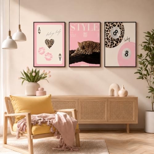 Pink Leopard Wall Art Set - Trendy Cheetah Canvas Posters 12x16 & 16x24