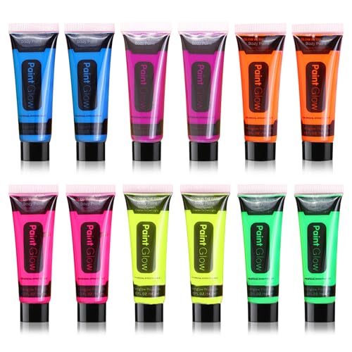 BKPPLZP Multicolor Glow in the Dark Face & Body Paint Set Neon Makeup for Parties