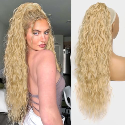 26 Inch Golden Blonde Curly Drawstring Ponytail Extension for Women