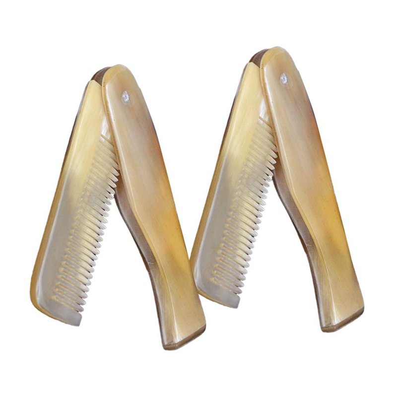 2pcs Ox Horn Hair Comb Pocket Folding Hair Comb Anti Static Portable Comb Prevent Hair Loss for Woman Men Travel Home Use