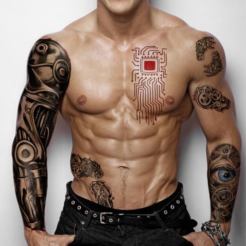 Mechanical Temporary Tattoos - 48 Waterproof Half Arm Robot Sleeve