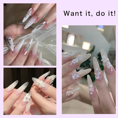 Creaglam 3-Color Acrylic Nail Kit (Clear/Nude/White) with 60ml Liquid & 28g Powder | Beginner Friendly Gel Glue & Nail Forms