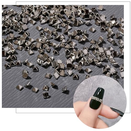 Square Spike Nail Charms Set - Black & Silver 3D Mini Studs with Pickup Pen & Tweezers (Variation: Square Spike - Silver&Black) HYWWPFLAY