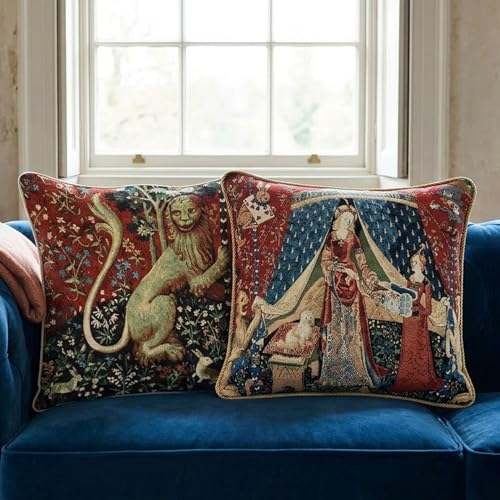 Signare 18x18 Inch Lady Unicorn Tapestry Cushion Cover