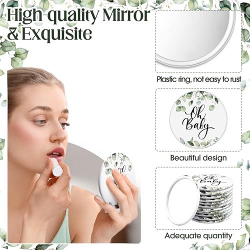 Baby Shower Favors Set with Compact Mirrors & Thank You Cards - Greenery Theme, Bulk 36 Sets - Baby