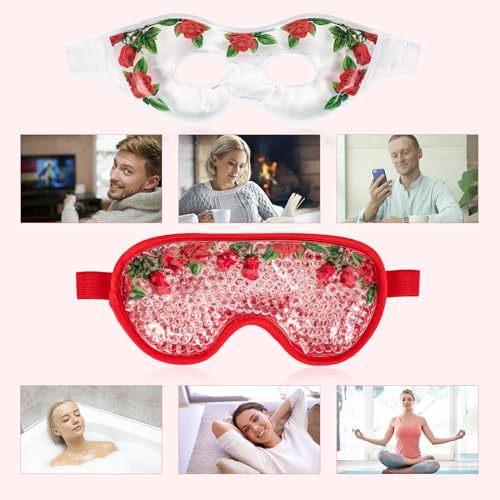 LEOSTEP Rose Essential Oil Cooling Eye Mask Set - Reusable Gel Pads for Puffiness & Headaches