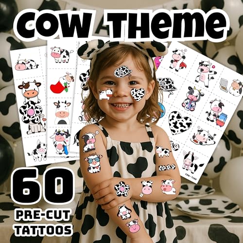 60 Pre-Cut Cow Temporary Tattoos for Kids - Party Favors