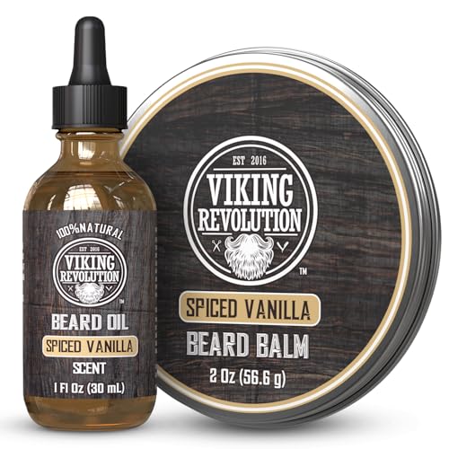 Viking Revolution Spiced Vanilla Beard Balm & Oil Bundle - 1.5oz Pack of 2 for Men