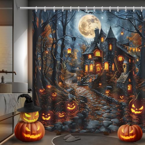 Halloween Evil Pumpkin Shower Curtain - 72x72 Inch Waterproof Fabric