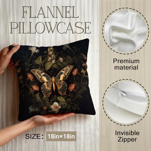 Vintage Butterfly Floral Throw Pillow Cover - 18x18 Inch