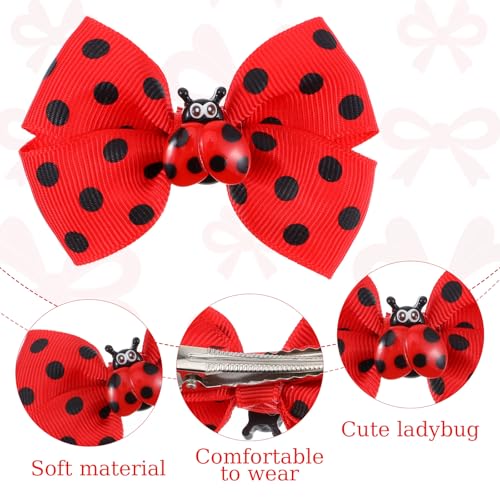 Ladybug Hair Clips for Girls - Red Polka Dot Bow Barrettes (2 Pcs)