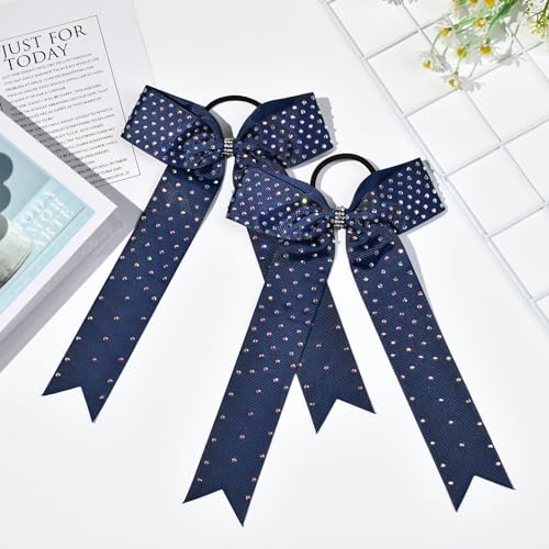 DEEKA 12-Pack Collegiate Cheer Bows - Navy Grosgrain with Rhinestones