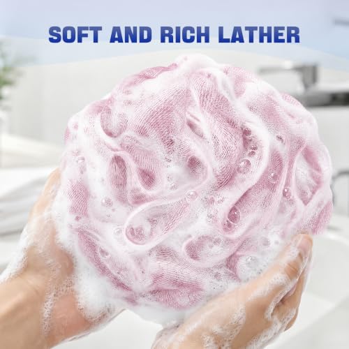 AmazerBath Large Exfoliating Loofah Set of 4 - White, Grey, Pink, Army Green