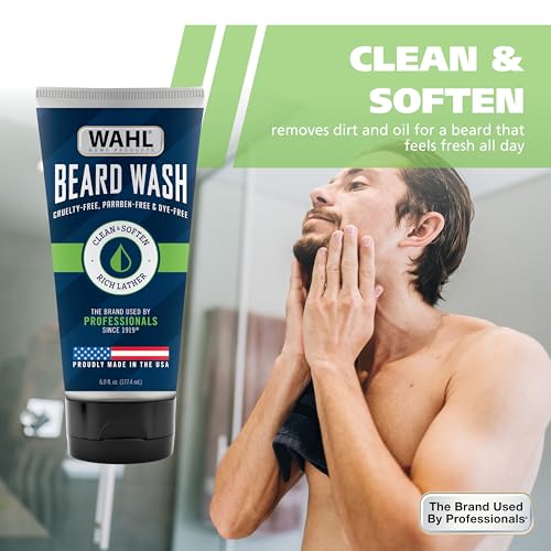 Wahl Men's Beard Wash 6 oz Pack of 2 - Deep Cleansing & Softening Beard Shampoo