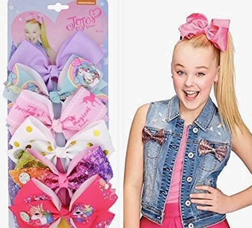 JoJo Siwa Rainbow Hair Bows Clips - 6 Pack Girls Handmade Boutique Hair Accessories