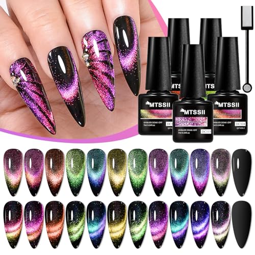 MTSSII Cat Eye Magnetic Gel Nail Polish Set - 12 Colors with Magnet
