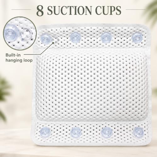 12.5 x 12 Waterproof Bath Pillow with Neck Support and Suction Cups