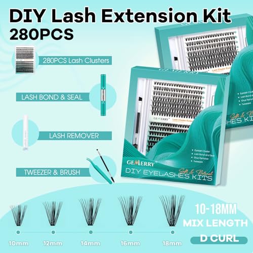 GEMERRY DIY Lash Extension Kit with Bond, Seal, Remover, and Applicators