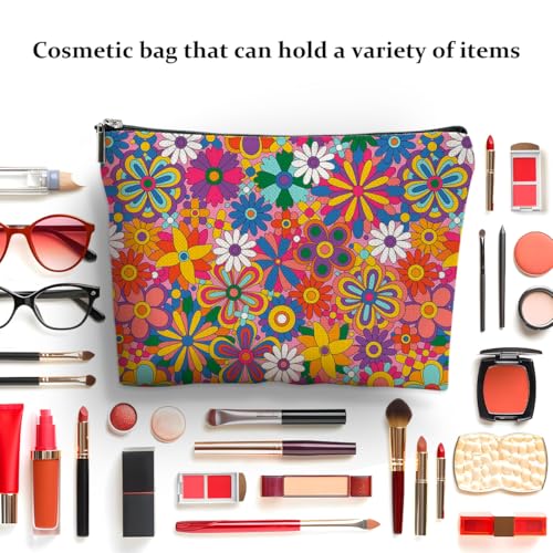 4 Pcs Retro Floral Makeup Bag Set, Boho Cotton Linen Travel Toiletry Pouch