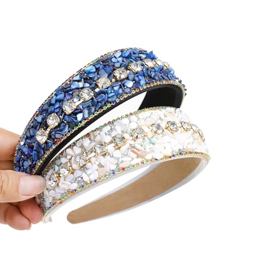 Cutewing Variation NO15A Sparkle Rhinestone & Turquoise Wide Headband 2-Pack - Fashion Hair Accessory for Women & Girls