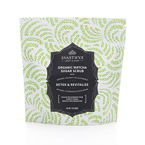 Svasthya Organic Matcha Sugar Body Scrub - Exfoliating Skin Detox, 7 oz