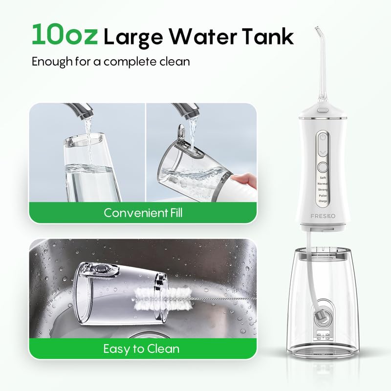 FRESKO Water Flosser for Teeth IPX7 Waterproof 5 Jet Tips — Portable Cordless Dental Irrigator