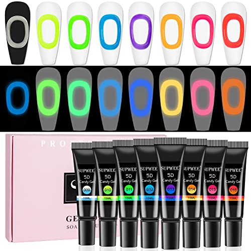 Glow in The Dark 3D Nail Art Gel – SUPWEE 8-Color Set, 15g Each