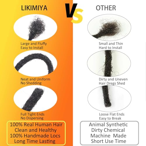 LIKIMIYA 8 Inch Human Hair Loc Extensions - 10 Strands 0.4cm Permanent Dreads