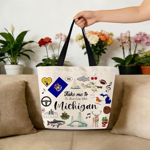 Michigan Tote Bag - Reusable Grocery Shoulder Handbag with Pocket