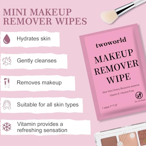 100 Pack Travel Makeup Remover Wipes - Individually Wrapped, Aloe Vera & Cherry Blossom Scent