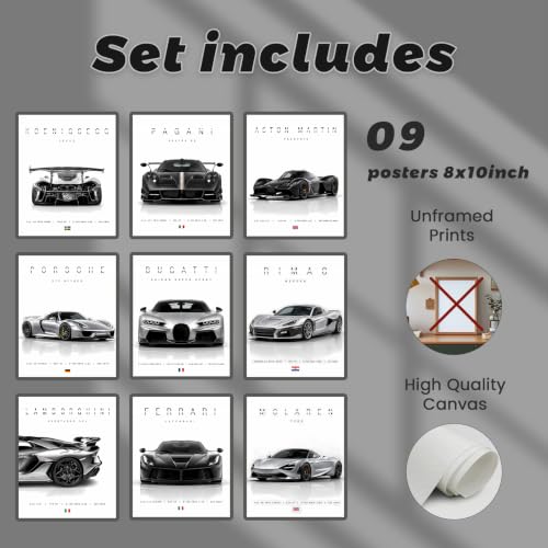 9 Pcs F1 Race Car Posters - Unframed Wall Art for Boys Room
