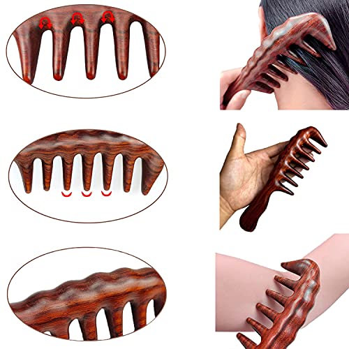 Denlydom Natural Red Sandalwood Wide Tooth Comb for Curly Hair Detangling
