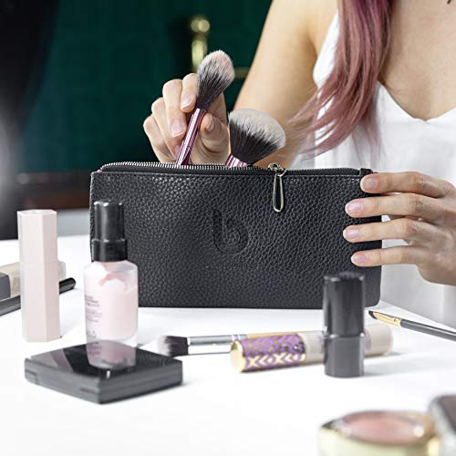 Travel Makeup Brush Case PU Leather Cosmetic Bag for Women, Black