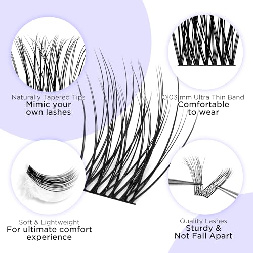 WINKGIGGLE Lash Clusters 703-168, D Curl Individual False Eyelashes 10-16mm, Reusable Black Band, DIY Glam & Natural Look