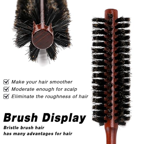 Boar Bristle Round Hair Brush for Short Hair - Wooden Handle