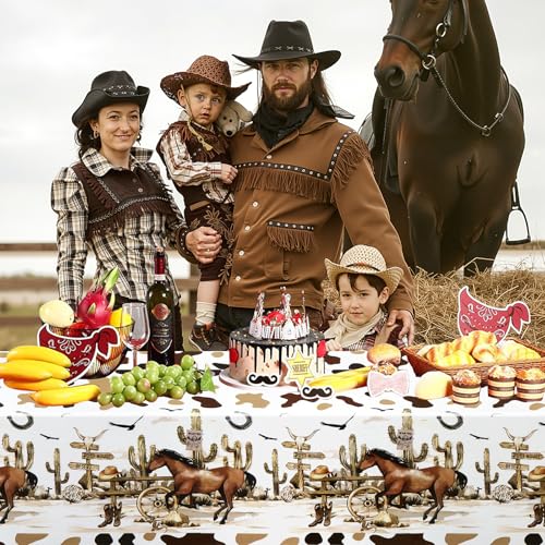 PHOGARY Cowboy Tablecloths - 6 Pack Disposable Plastic 71x42in Party Decorations