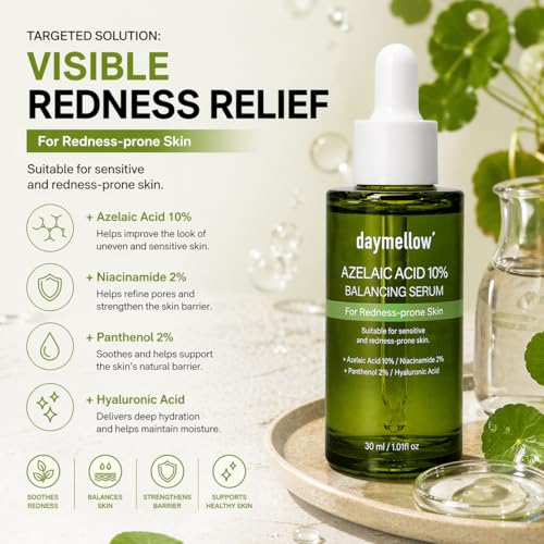 Azelaic Acid 10% Serum for Face Redness & Acne Scar Treatment - Soothing Facial Serum with Niacinamide & Hyaluronan