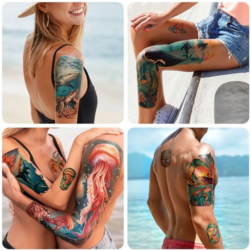 Ocean Style Temporary Tattoos Set for Adults - 46 Waterproof Stickers
